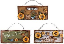 Sunflower Bird Welcome Door Sign .Hanging Metal Welcome Wall Plaque Decor