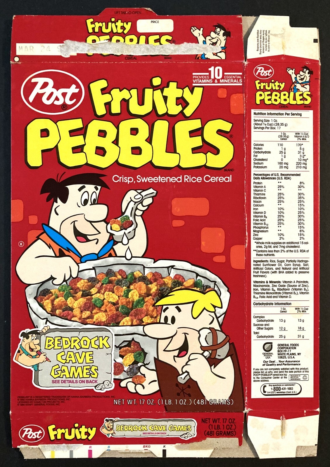 1990 "POST FRUITY PEBBLES" CEREAL BOX W/ FLINTSTONES BEDROCK CAVE GAMES |  eBay