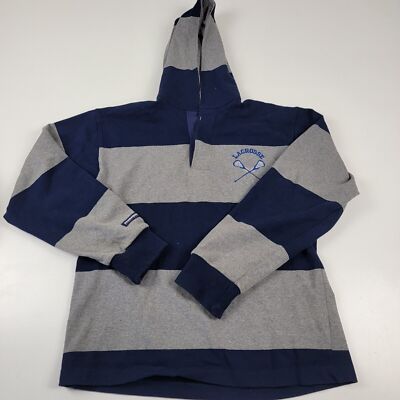 VTG 90s Barbarian Rugby Wear Rugby Shirt Hooded Blue Gray Stripe