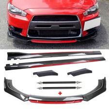 For Mitsubishi Lancer Evo X 10 Carbon Fiber Look Red Front Lip Chin Bumper Side