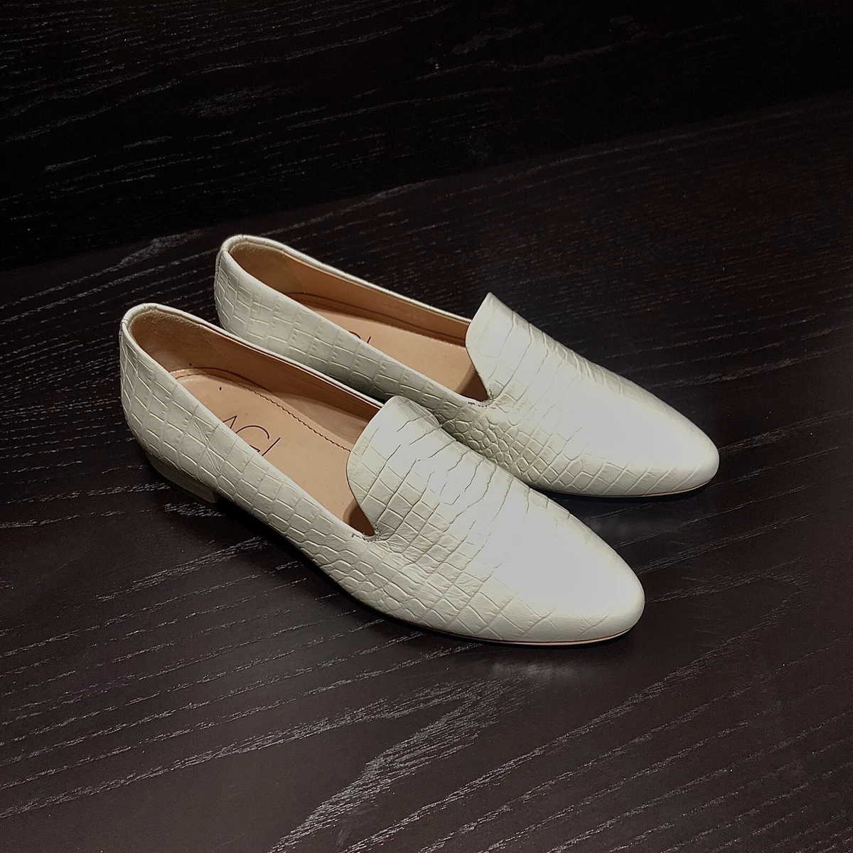 White snakeskin shop loafers
