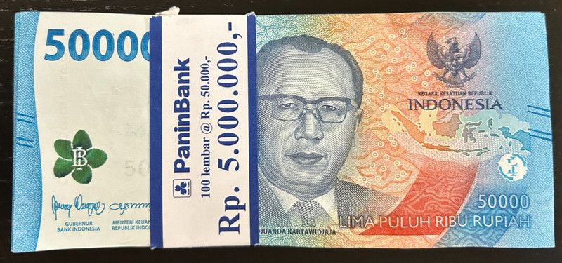 Indonesia 50000 RUPIAH P-167 2022-2025 x 100 Pcs Lot BUNDLE Pack IDR USED NOTE