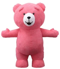 Pink Teddy Bear Inflatable Costume Plush Mascot Adult Cosplay Dress Up w/Battery