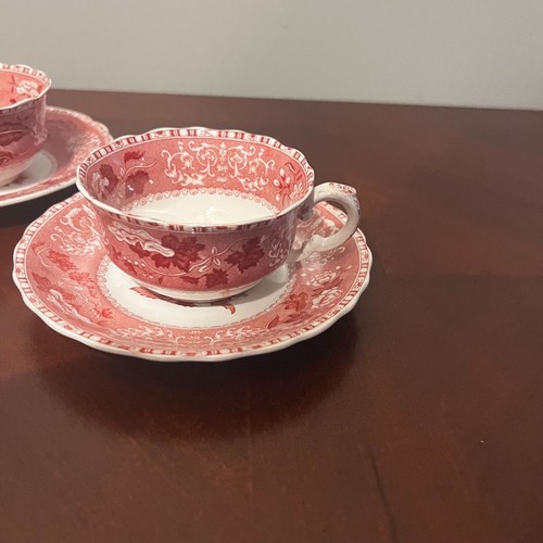 Spodes Camilla Copeland England pink Transferware Tea Cup & Saucer Set of 4 - Picture 9 of 18