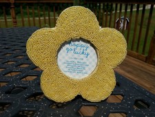 6" Beaded Flower Photo Frame 3" x 3" Picture Yellow Daisy Hand Crafted in India