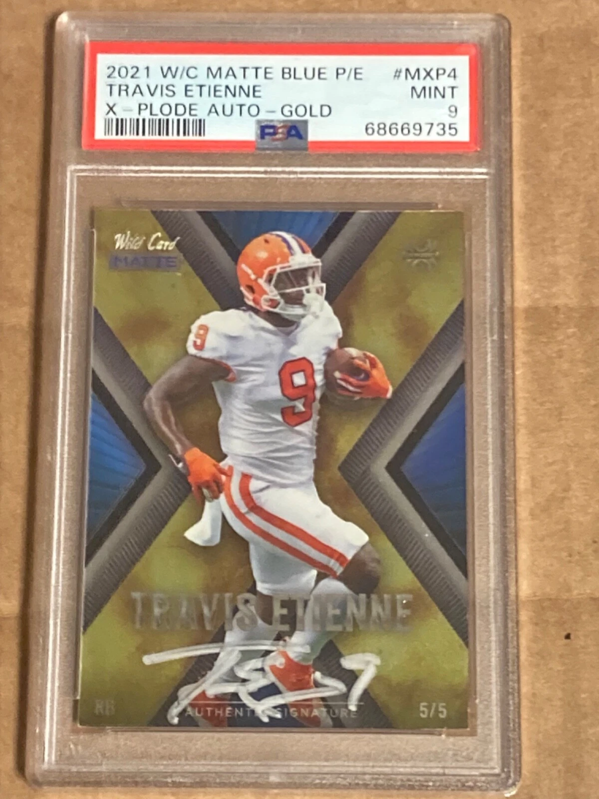 Travis Etienne Wild Card Matte Blue Premier Edition X-Plode Autographs #MXP4 Purple