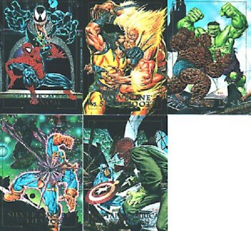 MARVEL MASTERPIECES 1992 (SERIES 1 ) SET, ETCHED FOIL BATTLE SET (5), AND TIN - Picture 1 of 3