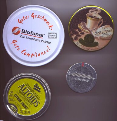 4 Bonbon Blechdosen leer:Biofanal, La Vie, ALTOIDS,voll: MS EUROPA 2 ungeöffnet 