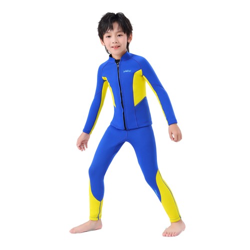 2Pcs Boys 2.5mm Neoprene Wetsuit Thermal Swimsuit Long Sleeve Tops Pants Surfing - Picture 36 of 42