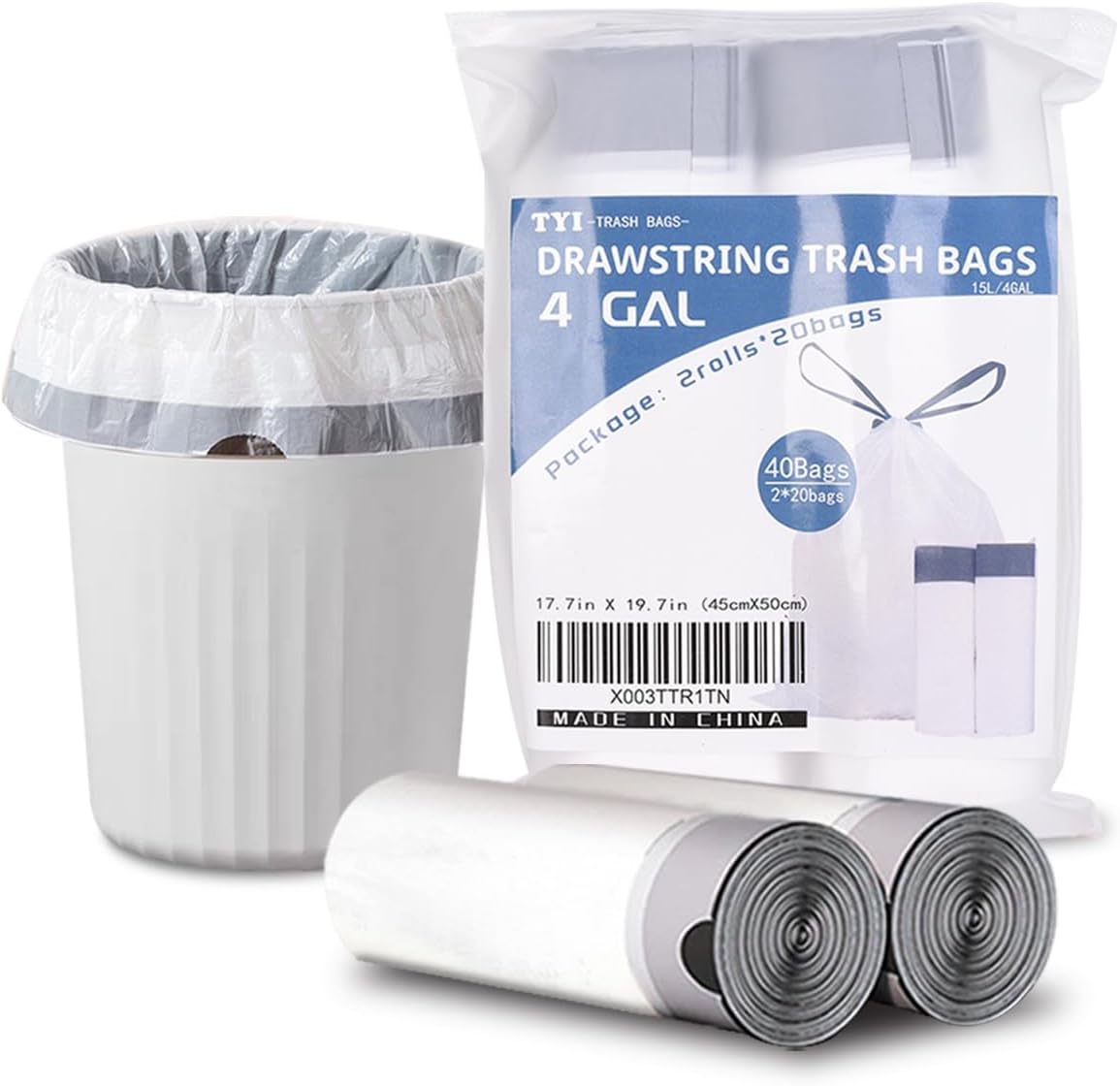 40 Small Trash Bags 4 Gallon Drawstring Garbage Bags, Thick Wastebasket Liners