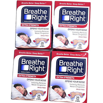 4x Breathe Right Extra Strength Tan Nasal Strips 26 per box- 104 strips total