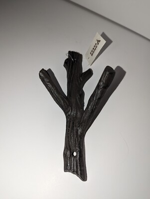 Festa Home Cast Iron Tree Branch Carved Bark Textured Two Hook Wall Hanging Rack