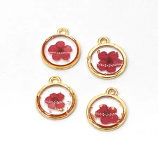 8PCS Gold Tone Real Dry Pressed Daffodil Flower Resin Round Charm Pendant GYX207