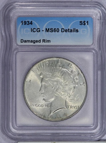 1934 Peace Dollar $1 ICG MS60 Details