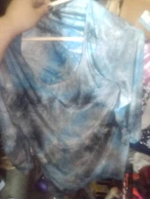 ab studio polyester spandex xl blue abstract geometric mid sleeve blouse slinky