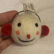 Snowman with Earmuffs Creative Co-Op Wool Felt Ornament 2 1/2 Diameter New NWT