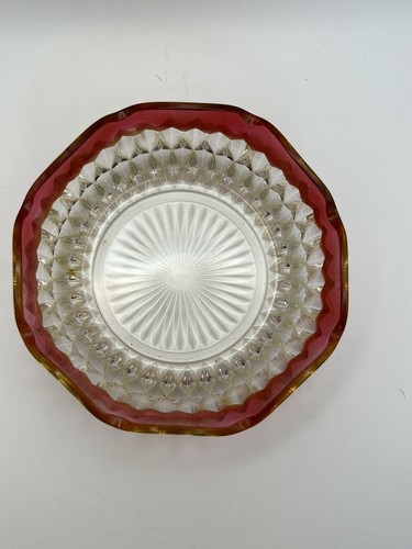 Indiana Glass Ruby Flash Diamond Point Scalloped Crystal Bowl Vintage MCM - Picture 4 of 4