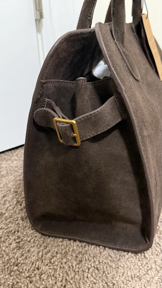 🌰 Bolso de cuero de gamuza genuina marrón chocolate | Diseño elegante y atemporal Foto 3 de 4