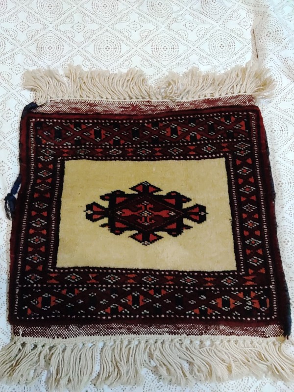 Vintage 12x12 Baluchi Tribal Hand-Knotted Wool Rug - Salesman Sample / Bag Face