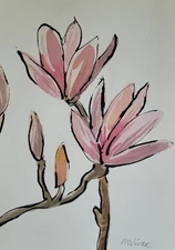 MONA VIVAR Original 15 X 10 Minimal Asian Flower Acrylic Fine Art Painting