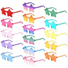 16 Pack Star Rimless Sunglasses, Colored Party Glasses Bulk Piece Transparent...