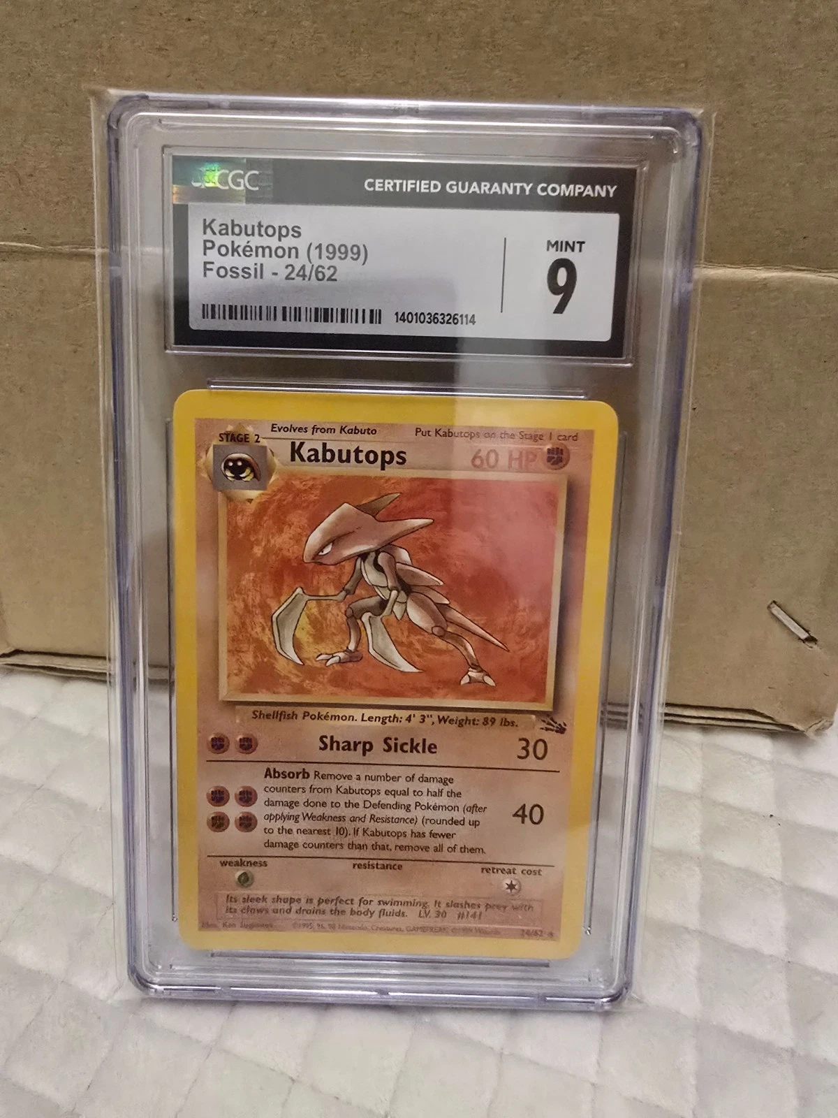 Pokemon 1999 CGC 9 Fossil Unlimited Kabutops 24/62 Non-Holo