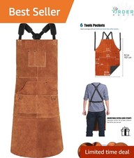 Leather Welding Apron Heavy Duty Flame-Resistant 6 Pockets 24x42 Work Safety