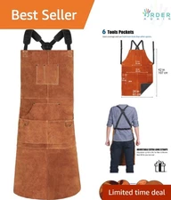 Leather Welding Apron Heavy Duty Flame-Resistant 6 Pockets 24x42 Work Safety