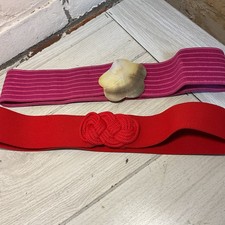 2 Vintage 70's 80's Retro Red And Pink Elastic Women's Stretch Belts
