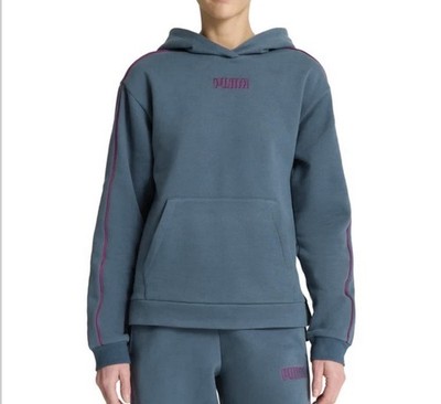 PUMA Womens Fleece Hoodie, NWT Logo, Blue S Soft, Athletic Midweight