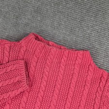 L.L.Bean Women Small Pink Cable Knit Mock Neck Cotton Sweater