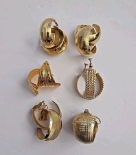 Vtg Goldtone Big Wide Hoop Clip Earring Lot