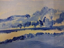 original art paint Acrylic Paper Abstract Landscape 6"x9" Mts Across Frozen Lake