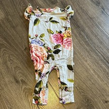 Baby Girl 3-6m Bamboo Jumpsuit Outfit Posh Peanut Floral Romper Ruffle Butt EUC