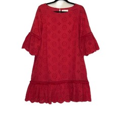 Anthropologie Dani Ruffle Dress Pink Beaded Boho Half Sleeve Dress Size 6