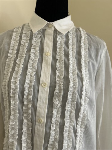 Banana Republic weiß durchsichtig sexy Batist Rüschen L/S durchsichtig Shirt LP neu ohne Etikett - Bild 4 von 7