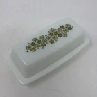 Vintage Pyrex Green Spring Blossom Crazy Daisy 7 inch Butter Dish w/Lid USA