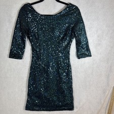Lulu's Mini Dress Blue Green Black Sequin Shimmer Holiday Party Prom Small Wmns