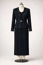 R M Richards 2Pc Evening Dress Womens 16 Black Silver Embroidery Formal Gown Set