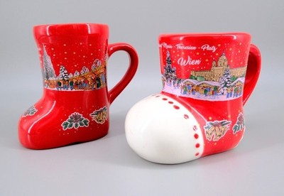 KOE Wien Weihnachtsmarkt Keramik Stiefel & Becher Glühwein Tassen 0,25L 2er Set