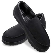 Mens Slippers Microsuede Moccasin Memory Foam House Shoes 10 Black