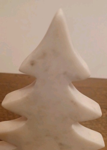 Vtg White Marble Stone Christmas Tree, Made In India With Wood Base - Picture 6 of 8