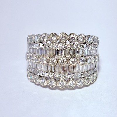 EFFY 14K White Gold Multi Row 0.76ctw Diamond Size 7.25 Band Ring 6.5g