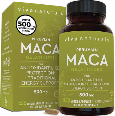 Viva Naturals Peruvian Maca Root Supplement for Women & Men, 500mg - Traditional