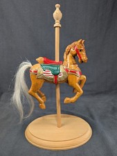 Vintage Hand-Carved Wooden Carousel Horse Figurine on Stand - Approx. 12" Tall
