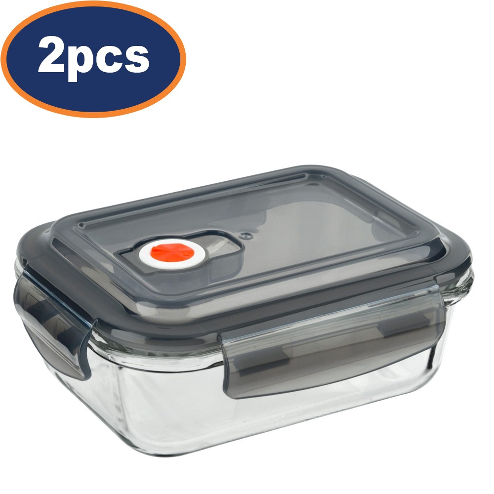 Glass Food Storage Container Vented Lid 620ml Medium Clip Lock Oven Safe 2Pcs