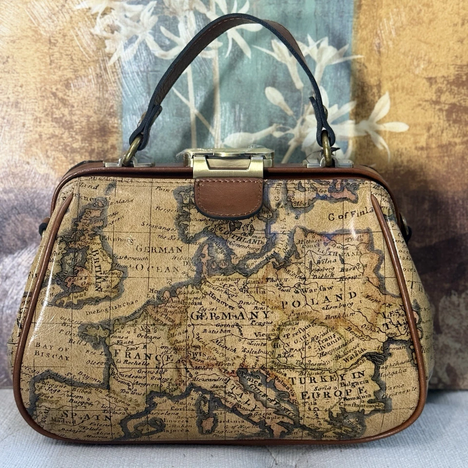 Patricia Nash Gracchi европейская карта печать кожаный верхний ручки сумка с Ярлыками $249 - Изображение 2 из 4