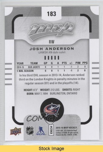 Columbus Script Sign 2015 Upper Deck MVP Silver Script Short Print Josh Anderson Rookie RC ...
