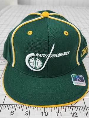 Hat / cap Seattle Supersonics Sonics fitted 7 1/4 Reebok nba basketball Hardwood