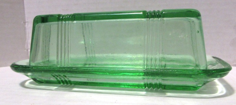 Vintage Hazel Atlas Green Glass Butter Dish Crisscross Pattern